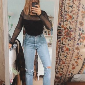 Super cute part sheer part velvet top!